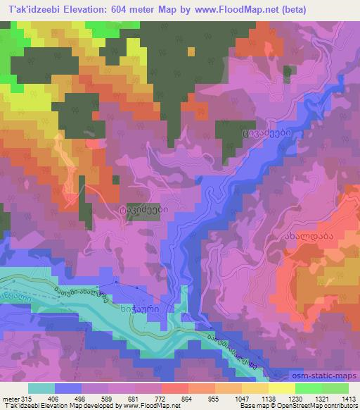 T'ak'idzeebi,Georgia Elevation Map