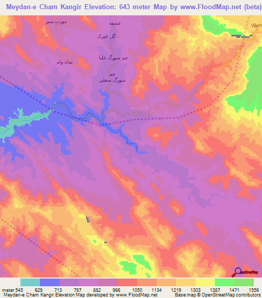 Meydan-e Cham Kangir,Iran Elevation Map