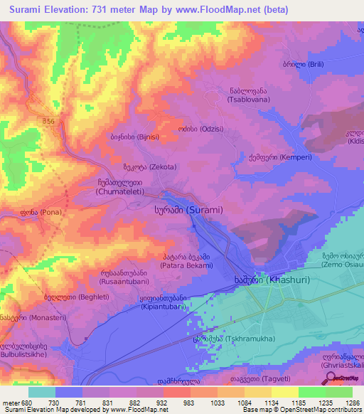 Surami,Georgia Elevation Map