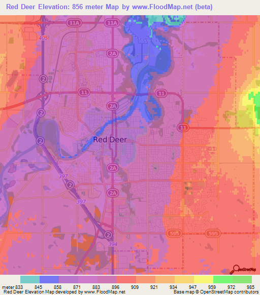 Red Deer,Canada Elevation Map