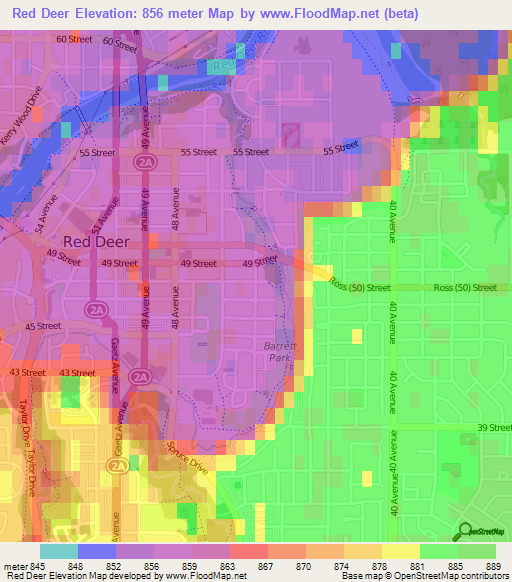 Red Deer,Canada Elevation Map