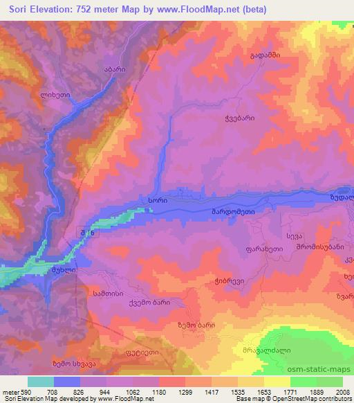 Sori,Georgia Elevation Map