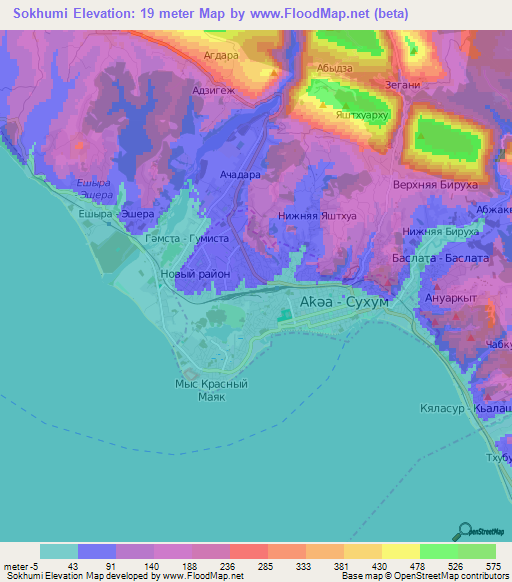 Sokhumi,Georgia Elevation Map