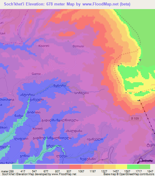 Soch'khet'i,Georgia Elevation Map