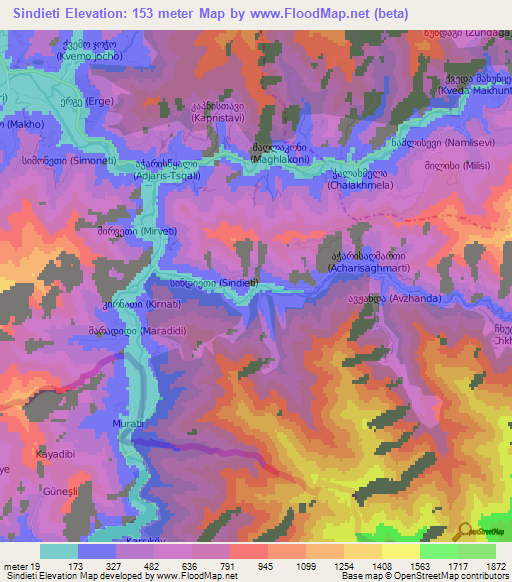 Sindieti,Georgia Elevation Map