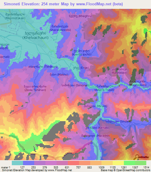 Simoneti,Georgia Elevation Map