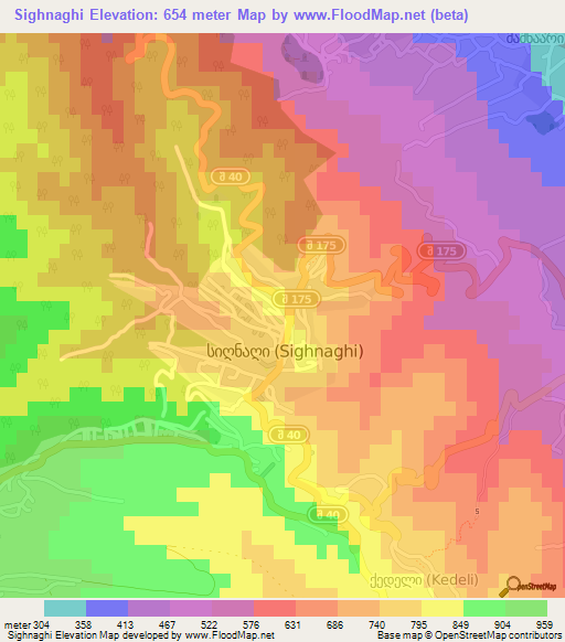 Sighnaghi,Georgia Elevation Map