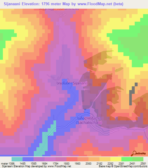 Sijanaani,Georgia Elevation Map