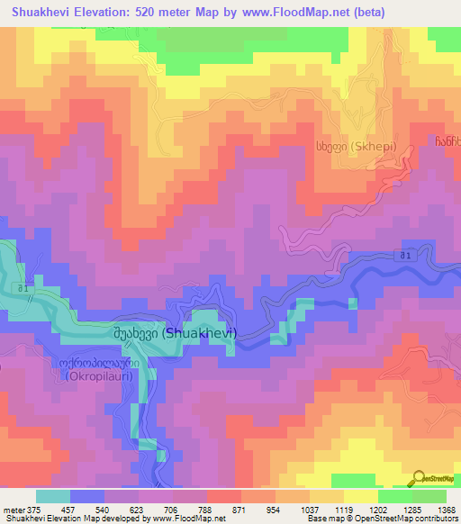 Shuakhevi,Georgia Elevation Map