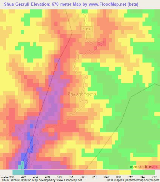 Shua Gezruli,Georgia Elevation Map