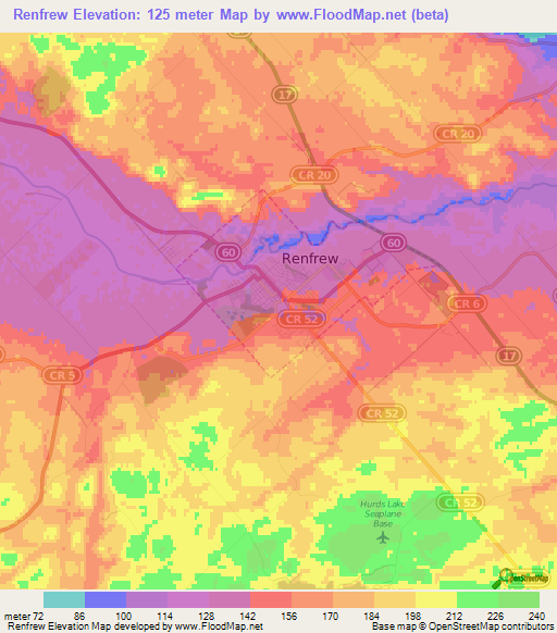 Renfrew,Canada Elevation Map