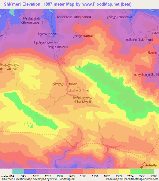 Shk'meri,Georgia Elevation Map