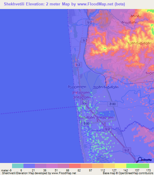 Shekhvetili,Georgia Elevation Map