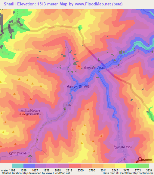 Shatili,Georgia Elevation Map