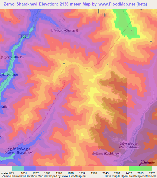 Zemo Sharakhevi,Georgia Elevation Map