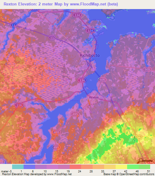 Rexton,Canada Elevation Map