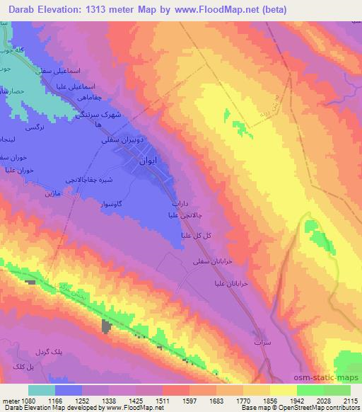 Darab,Iran Elevation Map