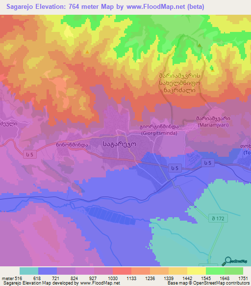 Sagarejo,Georgia Elevation Map