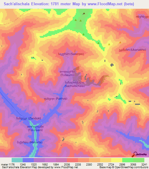 Sach'alischala,Georgia Elevation Map
