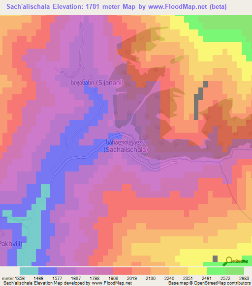 Sach'alischala,Georgia Elevation Map