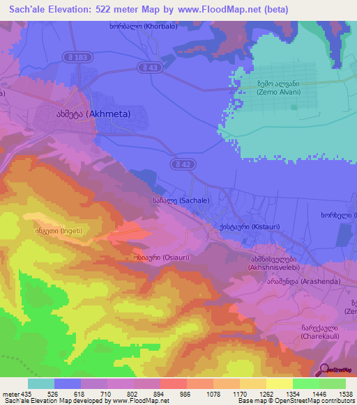 Sach'ale,Georgia Elevation Map