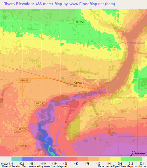 Rivers,Canada Elevation Map