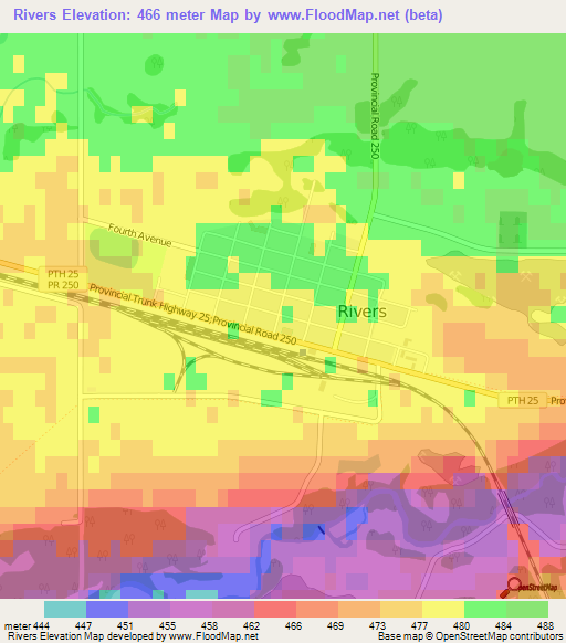 Rivers,Canada Elevation Map
