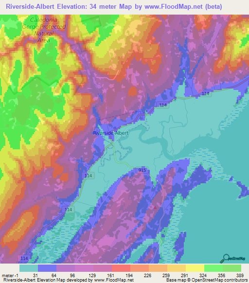 Riverside-Albert,Canada Elevation Map