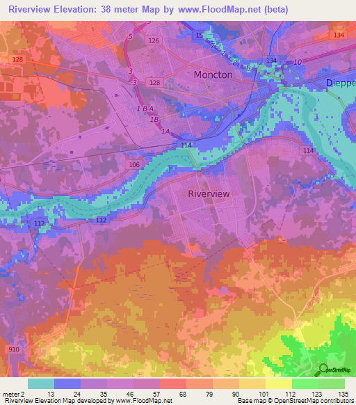 Riverview,Canada Elevation Map