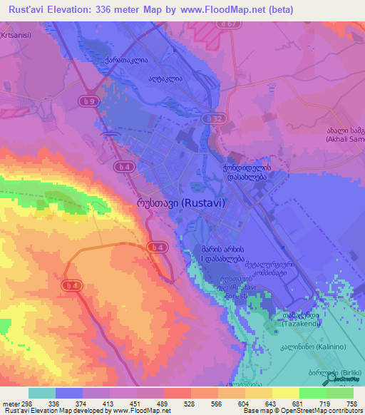 Rust'avi,Georgia Elevation Map