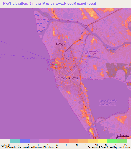 P'ot'i,Georgia Elevation Map
