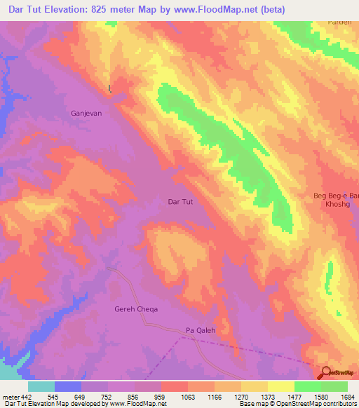 Dar Tut,Iran Elevation Map