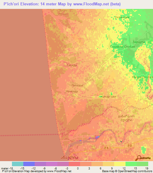 P'ich'ori,Georgia Elevation Map