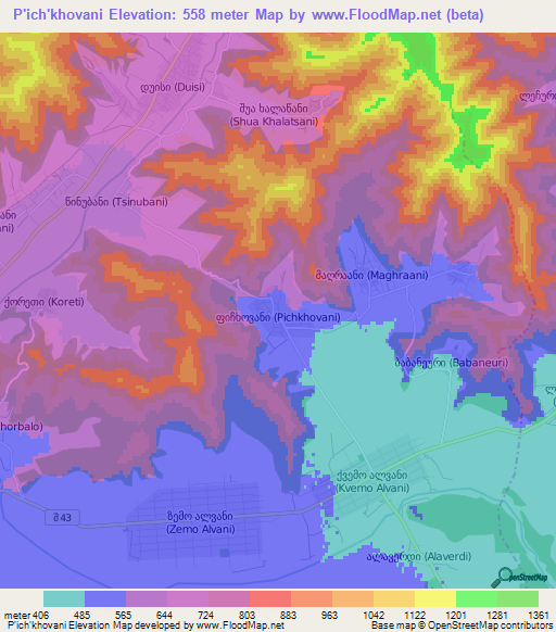 P'ich'khovani,Georgia Elevation Map