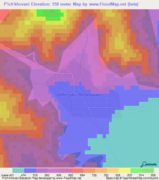 P'ich'khovani,Georgia Elevation Map