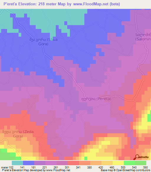 P'eret'a,Georgia Elevation Map