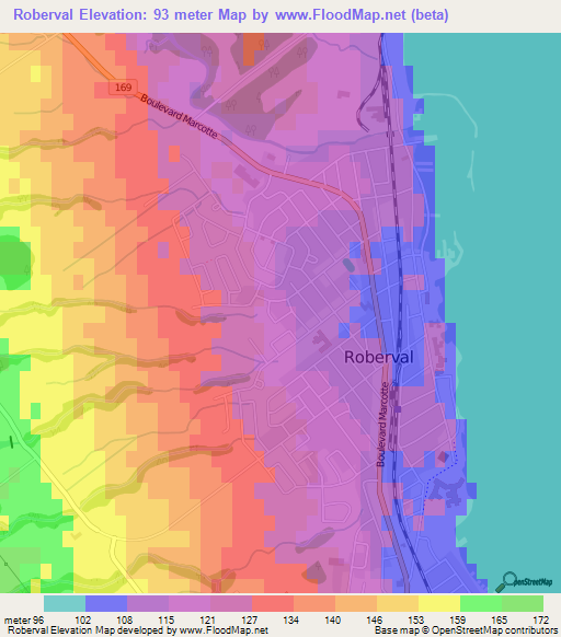 Roberval,Canada Elevation Map
