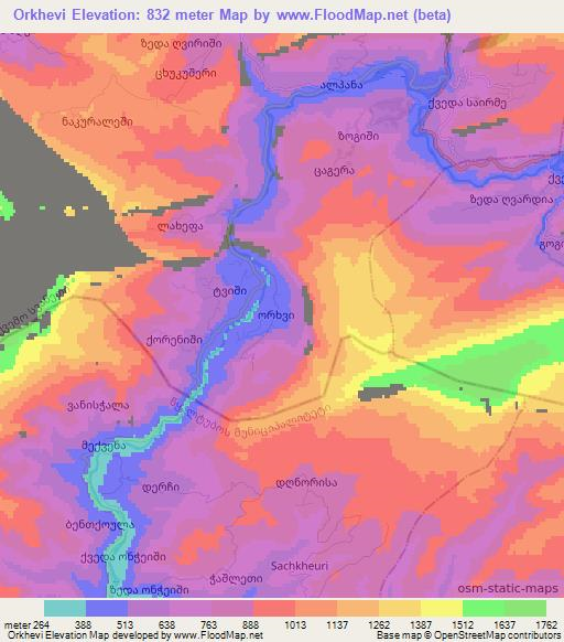 Orkhevi,Georgia Elevation Map