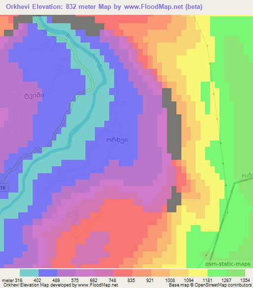 Orkhevi,Georgia Elevation Map