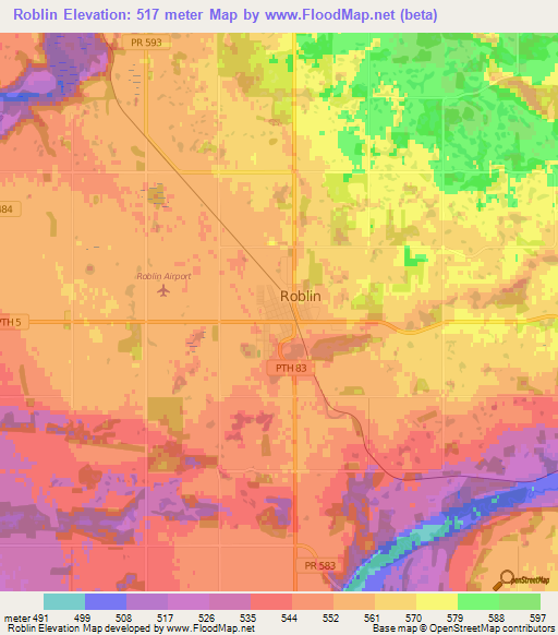 Roblin,Canada Elevation Map