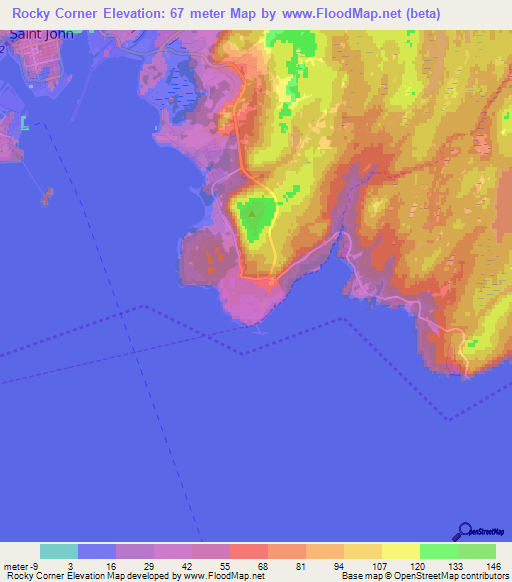 Rocky Corner,Canada Elevation Map