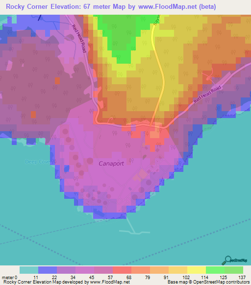 Rocky Corner,Canada Elevation Map