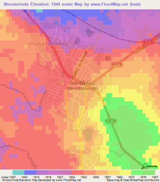 Ninotsminda,Georgia Elevation Map