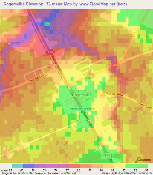 Rogersville,Canada Elevation Map