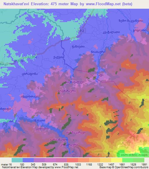 Natskhavat'evi,Georgia Elevation Map