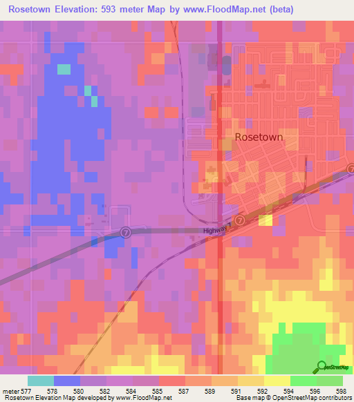 Rosetown,Canada Elevation Map
