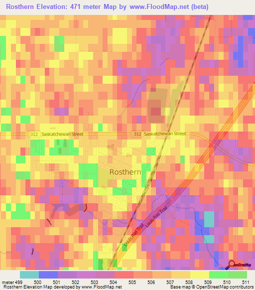 Elevation of Rosthern,Canada Elevation Map, Topography, Contour