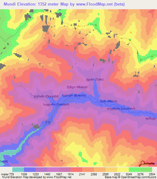 Mundi,Georgia Elevation Map