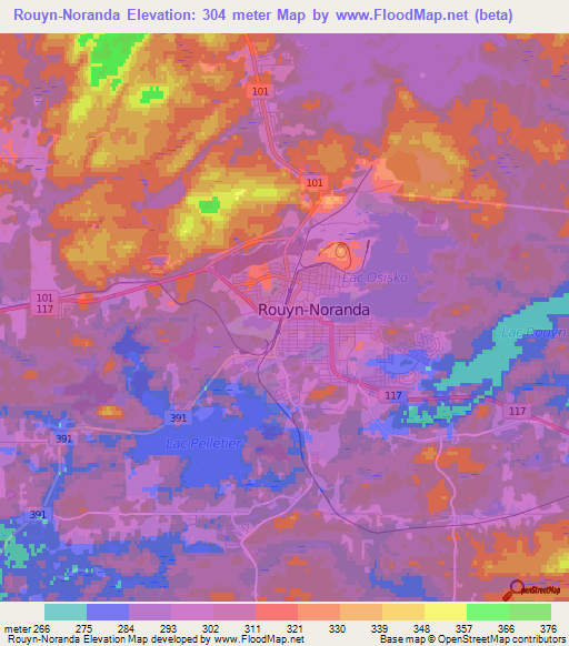 Rouyn-Noranda,Canada Elevation Map