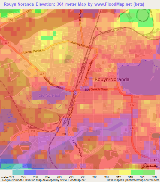 Rouyn-Noranda,Canada Elevation Map